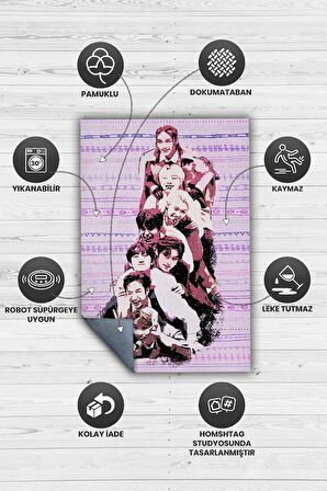 Homshtag Stray Kids Pamuklu Dokuma Tabanlı Yıkanabilir Dekoratif Halı