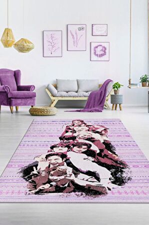 Homshtag Stray Kids Pamuklu Dokuma Tabanlı Yıkanabilir Dekoratif Halı