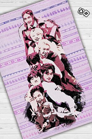 Homshtag Stray Kids Pamuklu Dokuma Tabanlı Yıkanabilir Dekoratif Halı