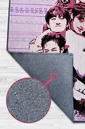 Homshtag Stray Kids Pamuklu Dokuma Tabanlı Yıkanabilir Dekoratif Halı