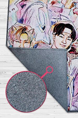 Homshtag Enhypen Pamuklu Dokuma Tabanlı Yıkanabilir Dekoratif Halı