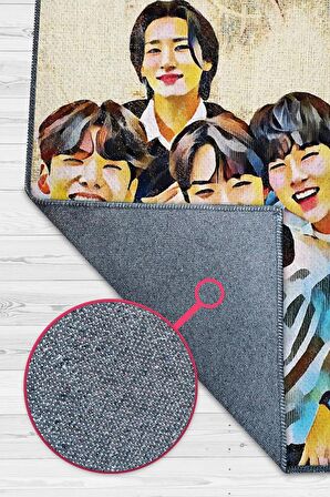 Homshtag Monsta X Pamuklu Dokuma Tabanlı Yıkanabilir Dekoratif Halı