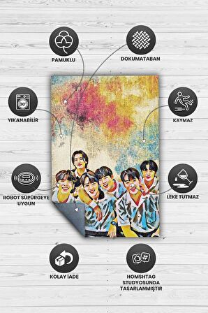 Homshtag Monsta X Pamuklu Dokuma Tabanlı Yıkanabilir Dekoratif Halı