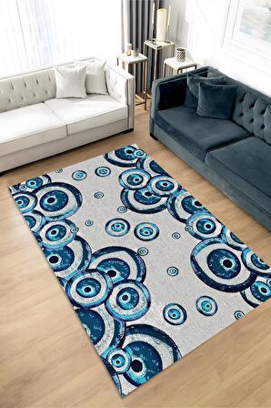 Homshtag Nazar Köpükleri Pamuklu Dokuma Tabanlı Yıkanabilir Dekoratif Halı