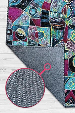 Homshtag Maskeli Kabile Dokuma Tabanlı Yıkanabilir Dekoratif Halı