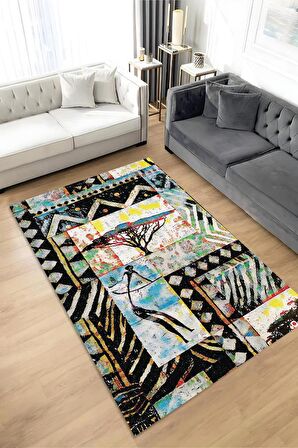 Homshtag Afro Deco Dokuma Tabanlı Yıkanabilir Dekoratif Halı