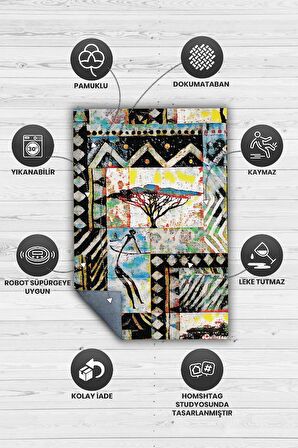 Homshtag Afro Deco Dokuma Tabanlı Yıkanabilir Dekoratif Halı