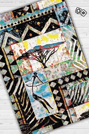 Homshtag Afro Deco Dokuma Tabanlı Yıkanabilir Dekoratif Halı
