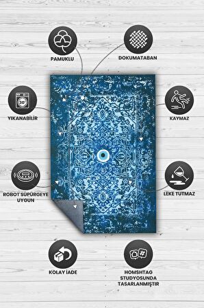 Homshtag Nazar Dokuma Tabanlı Yıkanabilir Dekoratif Halı