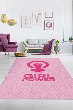 Homshtag Kadın Gücü Pamuklu Dokuma Tabanlı Yıkanabilir Dekoratif Halı
