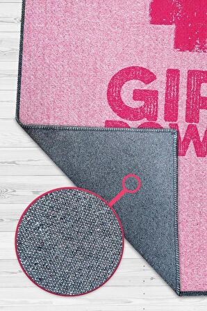 Homshtag Kadın Gücü Pamuklu Dokuma Tabanlı Yıkanabilir Dekoratif Halı