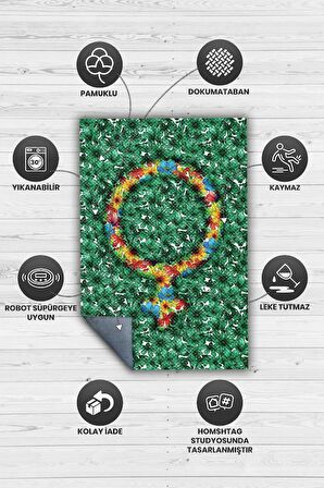 Homshtag Renk Katar Pamuklu Dokuma Tabanlı Yıkanabilir Dekoratif Halı