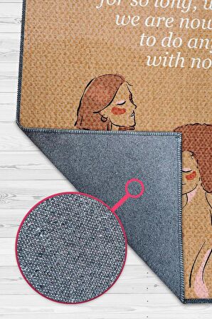 Homshtag Biz Kıdemliyiz Pamuklu Dokuma Tabanlı Yıkanabilir Dekoratif Halı