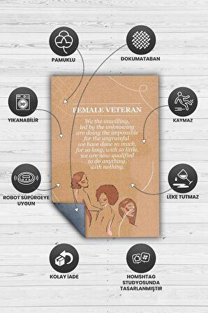 Homshtag Biz Kıdemliyiz Pamuklu Dokuma Tabanlı Yıkanabilir Dekoratif Halı