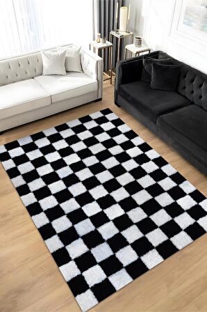 Homshtag Minimalist Damalı Dokuma Tabanlı Yıkanabilir Dekoratif Halı