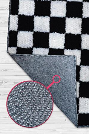 Homshtag Minimalist Damalı Dokuma Tabanlı Yıkanabilir Dekoratif Halı