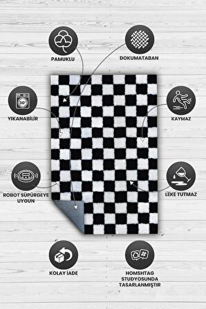 Homshtag Minimalist Damalı Dokuma Tabanlı Yıkanabilir Dekoratif Halı