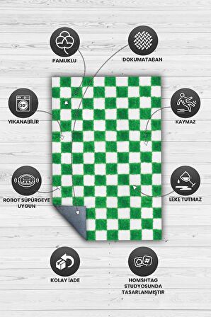 Homshtag Minimalist Damalı Dokuma Tabanlı Yıkanabilir Dekoratif Halı