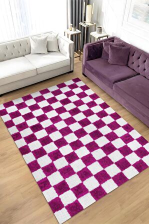 Homshtag Minimalist Damalı Dokuma Tabanlı Yıkanabilir Dekoratif Halı