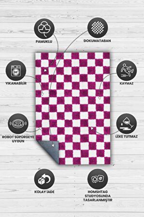 Homshtag Minimalist Damalı Dokuma Tabanlı Yıkanabilir Dekoratif Halı