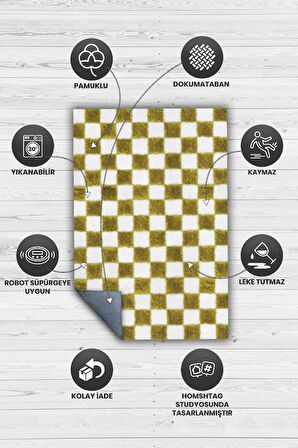 Homshtag Minimalist Damalı Dokuma Tabanlı Yıkanabilir Dekoratif Halı