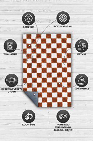Homshtag Minimalist Damalı Dokuma Tabanlı Yıkanabilir Dekoratif Halı