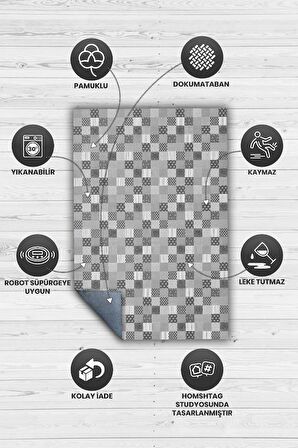 Homshtag Çiçekli Pachwork Dokuma Tabanlı Yıkanabilir Dekoratif Halı