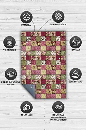 Homshtag Gül Bahçesi Dokuma Tabanlı Yıkanabilir Dekoratif Halı