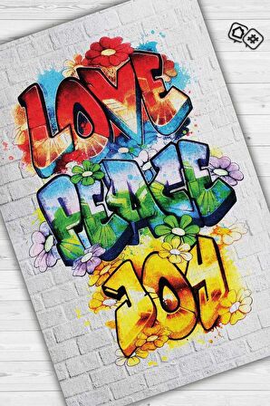 Homshtag Huzur ve Keyif Dokuma Tabanlı Yıkanabilir Dekoratif Graffiti Halısı
