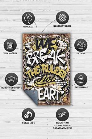 Homshtag Kuralları Kırarız Kalpleri Değil Dokuma Tabanlı Yıkanabilir Dekoratif Graffiti Halısı