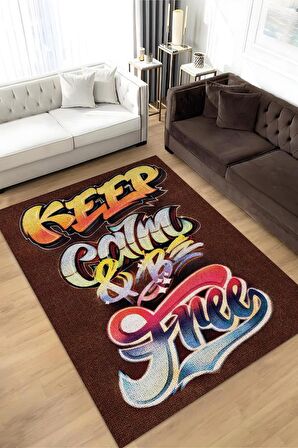 Homshtag Sakin Ol Özgür Ol Dokuma Tabanlı Yıkanabilir Dekoratif Graffiti Halısı