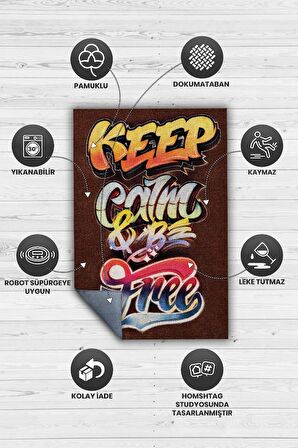 Homshtag Sakin Ol Özgür Ol Dokuma Tabanlı Yıkanabilir Dekoratif Graffiti Halısı