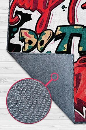 Homshtag Neden Hala Bunu Yapıyorum Dokuma Tabanlı Yıkanabilir Dekoratif Graffiti Halısı