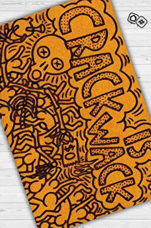 Homshtag Çatlak Dokuma Tabanlı Yıkanabilir Dekoratif Graffiti Halısı
