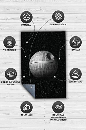 Homshtag Death Star Dokuma Tabanlı Yıkanabilir Kaymaz Star Wars Film Halısı