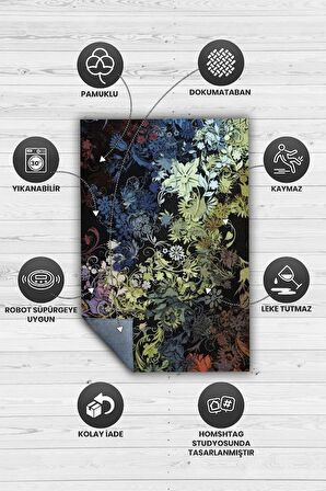 Homshtag Sarmaşık Gibi Dokuma Tabanlı Yıkanabilir Dekoratif Halı