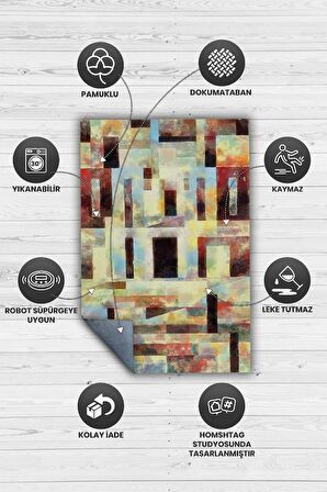 Homshtag Yaza Çıkan Labirent Dokuma Tabanlı Yıkanabilir Dekoratif Halı