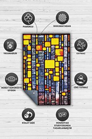 Homshtag Vitray Dokuma Tabanlı Yıkanabilir Dekoratif Halı