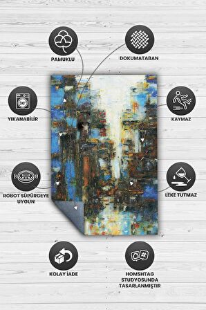 Homshtag Yağmurlu Bir Hikaye Dokuma Tabanlı Yıkanabilir Dekoratif Halı