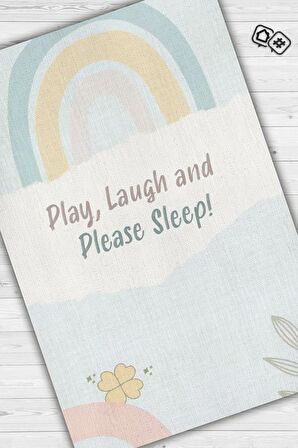 Homshtag Oyna Gül Ve Lütfen Uyu Kişiye Özel Kişiselleştirilebilir Dokuma Tabanlı Yıkanabilir Dekoratif Ev Halısı