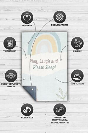 Homshtag Oyna Gül Ve Lütfen Uyu Kişiye Özel Kişiselleştirilebilir Dokuma Tabanlı Yıkanabilir Dekoratif Ev Halısı