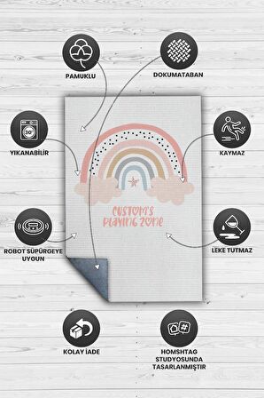 Homshtag Onun Mutlu Yeri Kişiye Özel Kişiselleştirilebilir Dokuma Tabanlı Yıkanabilir Dekoratif Ev Halısı