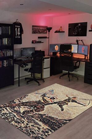 Homshtag Kratos ile Atreus Dokuma Tabanlı Yıkanabilir God Of War Gamer Halısı