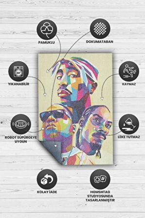 Homshtag 3 Efsane Pamuklu Dokuma Tabanlı Yıkanabilir Kaymaz Dekoratif Halı