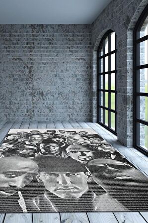 Homshtag Old School Efsaneler Pamuklu Dokuma Tabanlı Yıkanabilir Kaymaz Dekoratif Halı