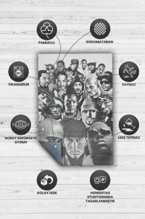Homshtag Old School Efsaneler Pamuklu Dokuma Tabanlı Yıkanabilir Kaymaz Dekoratif Halı