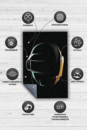 Homshtag Daft Punk Dokuma Tabanlı Yıkanabilir Kaymaz Dekoratif Halı