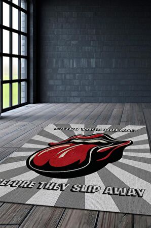 Homshtag The Rolling Stones Dokuma Tabanlı Yıkanabilir Kaymaz Dekoratif Halı