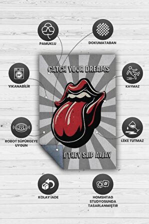 Homshtag The Rolling Stones Dokuma Tabanlı Yıkanabilir Kaymaz Dekoratif Halı