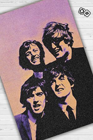 Homshtag  The Beatles Stones Dokuma Tabanlı Yıkanabilir Kaymaz Dekoratif Halı